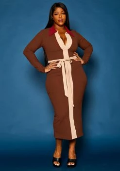 Plus Size Ribbed Knit Color Trim Midi Dress -Asoph Sales Shop 2021288 001 2