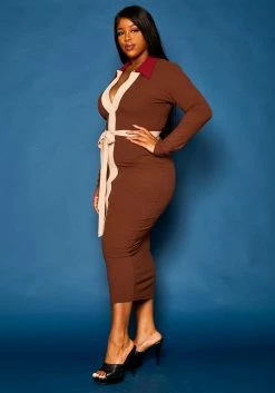 Plus Size Ribbed Knit Color Trim Midi Dress -Asoph Sales Shop 2021288 001 3