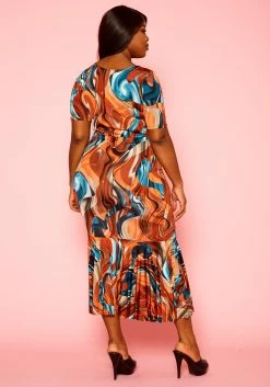 Plus Size Rustic Teal Pattern Flare Dress -Asoph Sales Shop 2021295 001 3