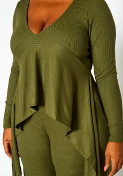 Plus Size Ribbed Knit Longline Top & Pants Set -Asoph Sales Shop 2021298 002 4