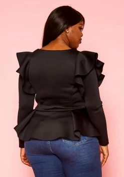 Plus Size Ruffle Shoulder Hem Peplum Jacket -Asoph Sales Shop 2021299 001 4