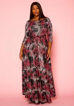 Plus Size Fuchsia Leopard Print Fit & Flare Maxi Dress -Asoph Sales Shop 2021305 001 1