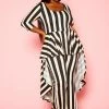 Plus Size Striped High Low Peplum Top & Pants Set