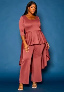 Plus Size High Low Peplum Top & Pants Set -Asoph Sales Shop 2021307 002 0