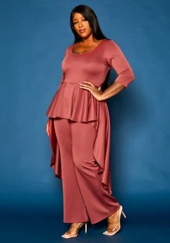 Plus Size High Low Peplum Top & Pants Set -Asoph Sales Shop 2021307 002 3