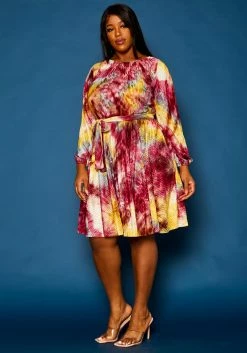 Plus Size Tie Dye Fit & Flare Pleated Dress -Asoph Sales Shop 2021308 001 3
