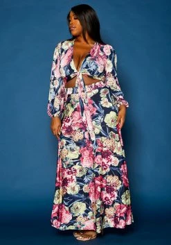 Plus Size Floral Pattern Two Piece Set -Asoph Sales Shop 2021309 001 2
