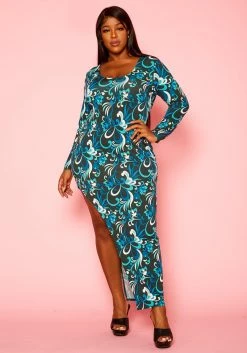 Plus Size Abstract Floral Pattern High Low Maxi Dress -Asoph Sales Shop 2021310 001 2