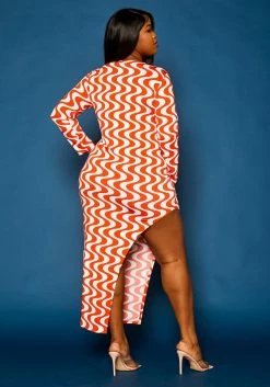 Plus Size Geometric Pattern High Low Maxi Dress -Asoph Sales Shop 2021311 001 3