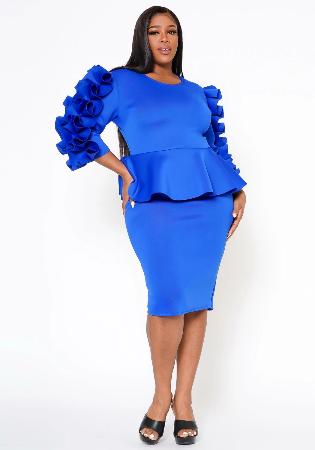 Plus Size Ruffle Hem Peplum Dress 3 Plus Size Ruffle Hem Peplum Dress - Image 3