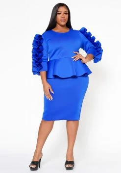 Plus Size Ruffle Hem Peplum Dress