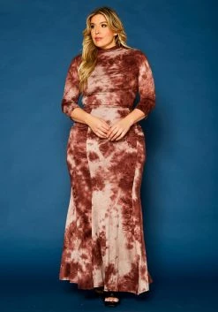 Plus Size Tie Dye Crop Top & Mermaid Flare Skirt