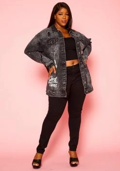 Plus Size Good Vibes Black Denim Jacket
