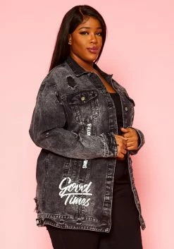 Plus Size Good Vibes Black Denim Jacket -Asoph Sales Shop 2021322 001 3