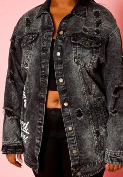 Plus Size Good Vibes Black Denim Jacket -Asoph Sales Shop 2021322 001 5