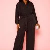 Plus Size Shimmer Long Sleeve Flare Jumpsuit