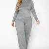 Plus Size Casual Long Sleeve & Flare Pants Set
