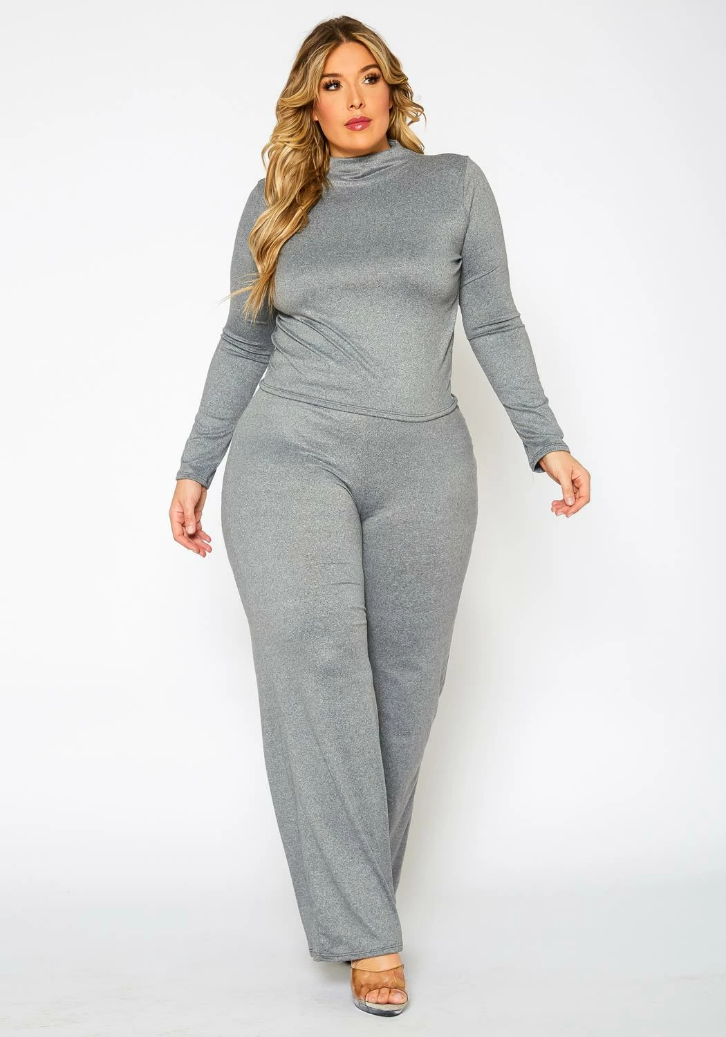 Plus Size Casual Long Sleeve & Flare Pants Set 1 Plus Size Casual Long Sleeve & Flare Pants Set