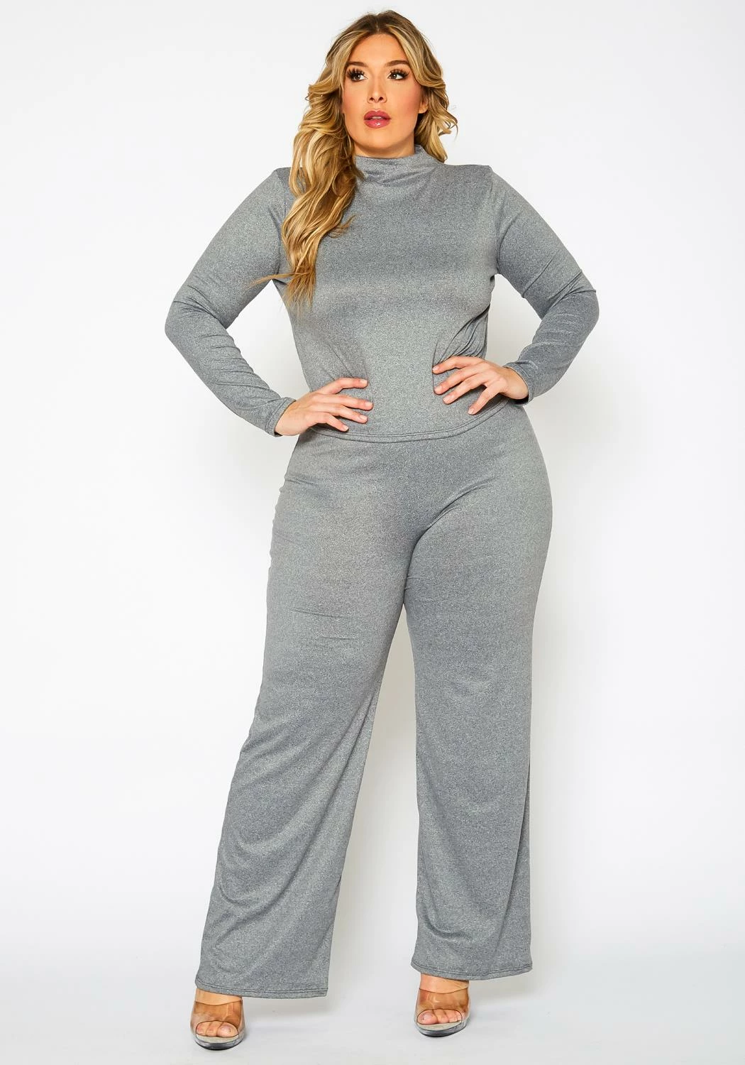 Plus Size Casual Long Sleeve & Flare Pants Set 2 Plus Size Casual Long Sleeve & Flare Pants Set - Image 2