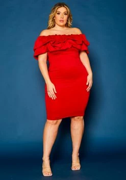 Plus Size Off Shoulder Ruffle Hem Dress -Asoph Sales Shop 2021328 002 1