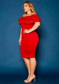 Plus Size Off Shoulder Ruffle Hem Dress -Asoph Sales Shop 2021328 002 3