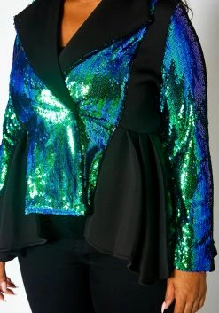Plus Size Duo Color Sequin Peplum Blazer -Asoph Sales Shop 2021332 001 12