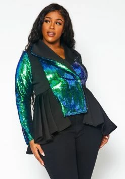 Plus Size Duo Color Sequin Peplum Blazer -Asoph Sales Shop 2021332 001 8