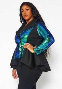 Plus Size Duo Color Sequin Peplum Blazer -Asoph Sales Shop 2021332 001 9