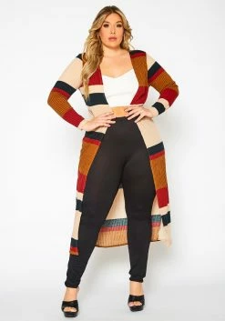 Plus Size Color Block Duster Cardigan