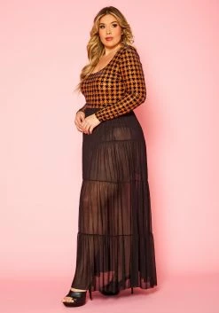 Plus Size Houndstooth Plaid Bodysuit & Tulle Skirt Set -Asoph Sales Shop 2021340 001 2