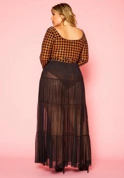 Plus Size Houndstooth Plaid Bodysuit & Tulle Skirt Set -Asoph Sales Shop 2021340 001 3