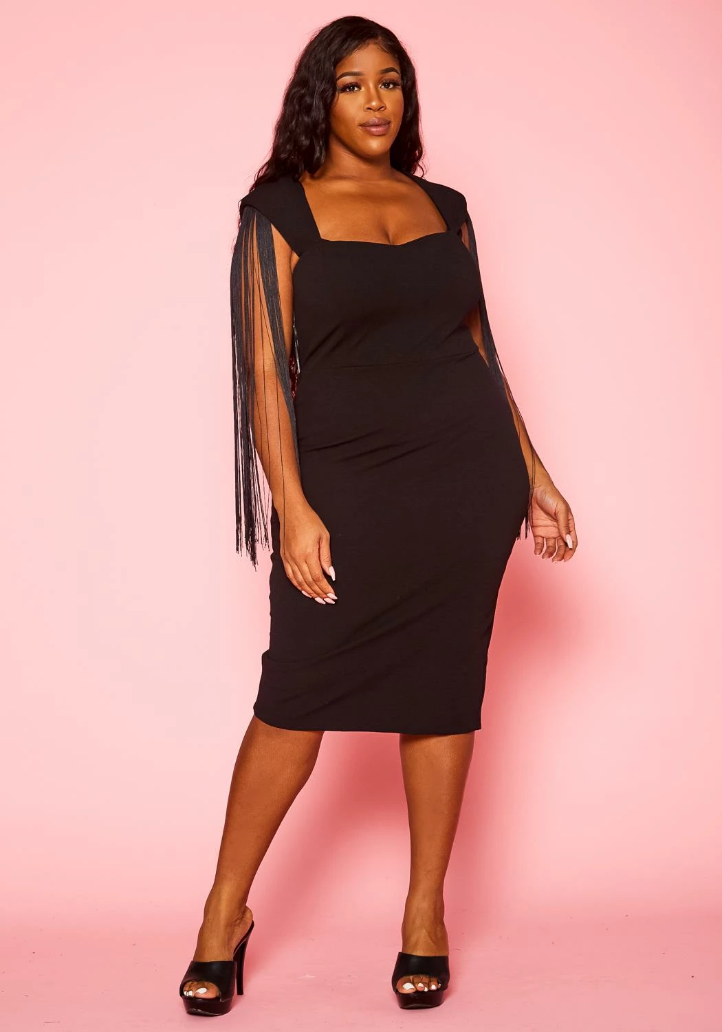 Plus Size Fringe Sleeve Midi Dress 3 Plus Size Fringe Sleeve Midi Dress - Image 3