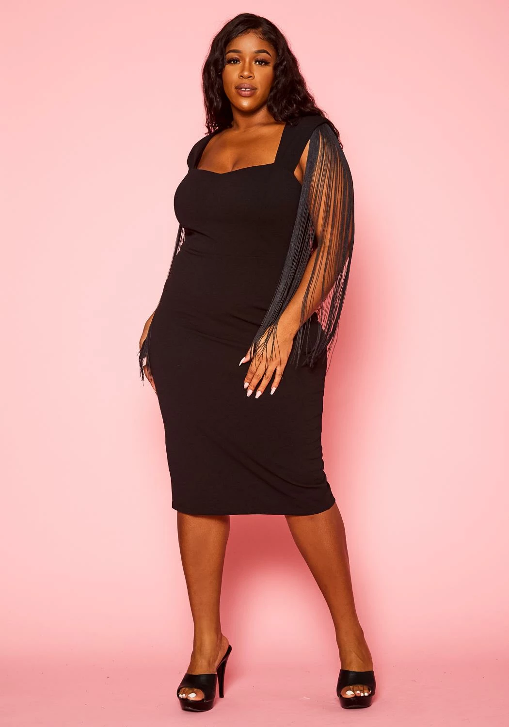 Plus Size Fringe Sleeve Midi Dress 4 Plus Size Fringe Sleeve Midi Dress - Image 4