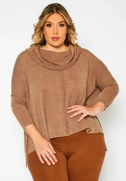 Plus Size Funnel Neck Sweater Top