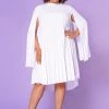 Plus Size Pleated Cape Sleeve Dress