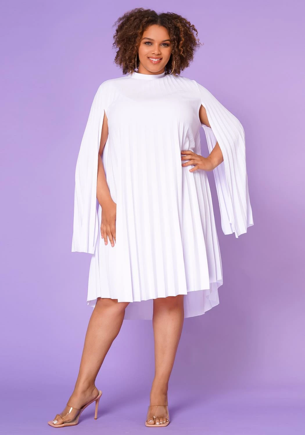 Plus Size Pleated Cape Sleeve Dress 1 Plus Size Pleated Cape Sleeve Dress