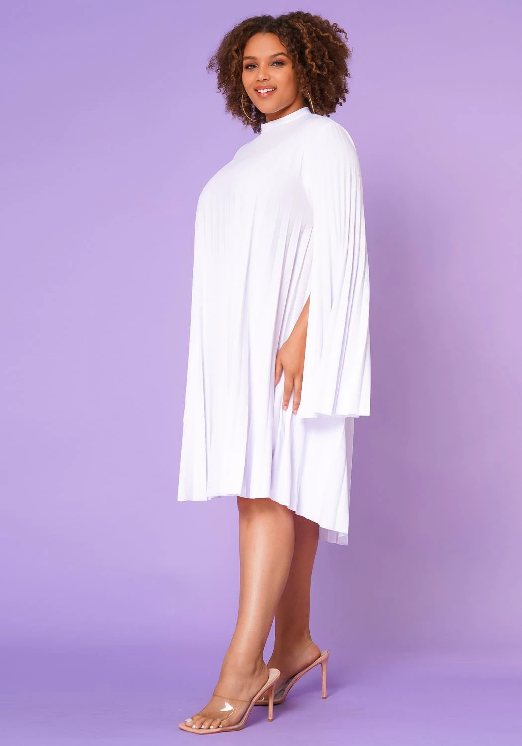 Plus Size Pleated Cape Sleeve Dress 3 Plus Size Pleated Cape Sleeve Dress - Image 3