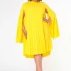 Plus Size Pleated Cape Sleeve Dress