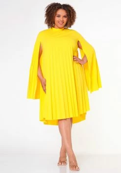 Plus Size Pleated Cape Sleeve Dress