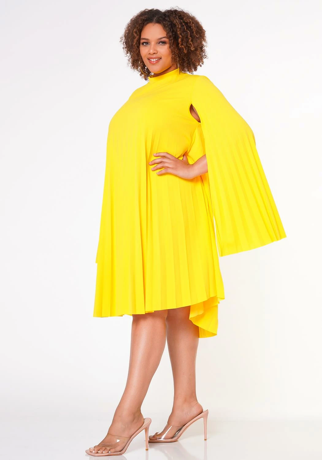 Plus Size Pleated Cape Sleeve Dress 3 Plus Size Pleated Cape Sleeve Dress - Image 3