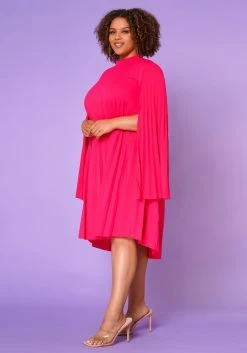 Plus Size Pleated Cape Sleeve Dress -Asoph Sales Shop 2021351 006 4