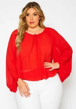 Plus Size Chiffon Dolman Sleeve Blouse