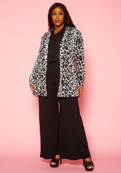 Plus Size Animal Print Open Front Cardigan