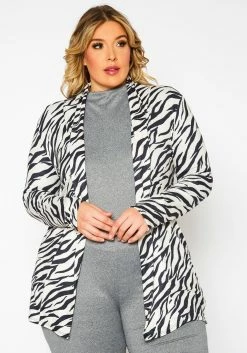 Plus Size Zebra Print Open Front Cardigan