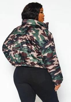 Plus Size Camo Print High Neck Puffer Jacket -Asoph Sales Shop 2021362 001 5