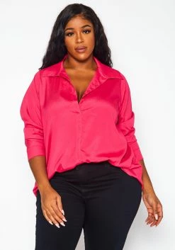 Plus Size Solid Collar Neck Shirt