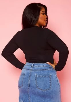 Plus Size Form Fitting Long Sleeve Bodysuit -Asoph Sales Shop 2021379 001 3