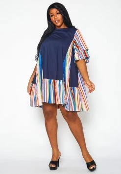 Plus Size Multi Striped Tunic Dress