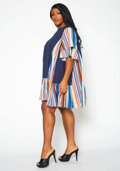 Plus Size Multi Striped Tunic Dress -Asoph Sales Shop 2021381 001 3