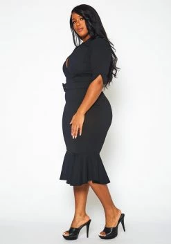 Plus Size Open Collar Mermaid Flare Midi Dress -Asoph Sales Shop 2021382 001 2